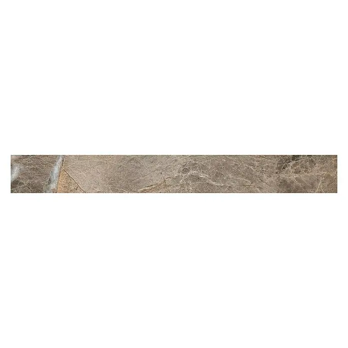 Sockelfliese Etienne - 7 x 60 cm, Braun, Glänzend - Braune Marmorfliese mit natürlichen Maserungen und Texturen, ideal für elegante Innenräume.