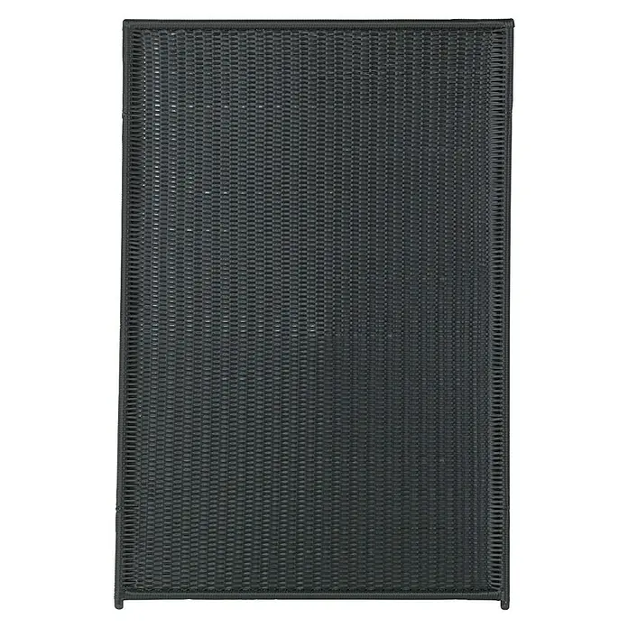 Plus Sichtschutzelement - 115 x 170 cm, Kunststoff, Schwarz - Nahaufnahme eines quadratischen, schwarzen Rattan-Paneels, das für Möbel oder Dekorationszwecke verwendet werden kann. Das Panel weist eine dichte Webstruktur auf.