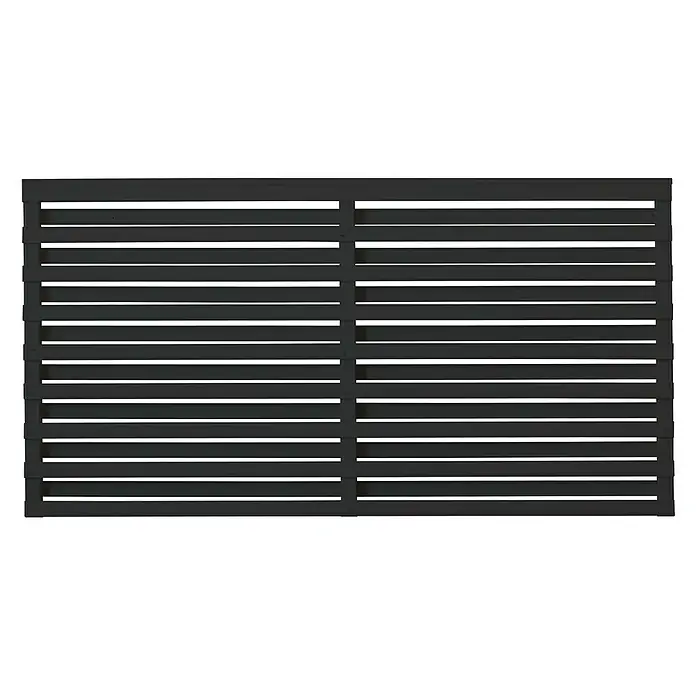Plus Sichtschutzelement Osaka - 180 x 93 cm, Schwarz - Abbildung eines modernen, schwarzen Zaunelements mit horizontalen Lamellen. Ideal zur Grundstücksabgrenzung und als Sichtschutz.