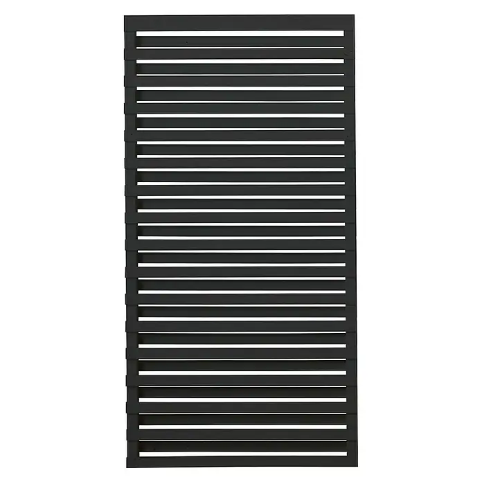 Plus Sichtschutzelement Osaka - 90 x 180 cm, Schwarz - Eine moderne, schwarze Lamellenwand, die sowohl funktional als auch ästhetisch ansprechend ist und Privatsphäre bietet.