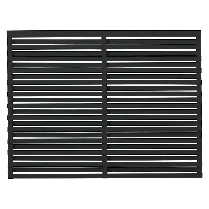 Plus Sichtschutzelement Osaka - 180 x 136 cm, Schwarz - Bild einer modernen, schwarzen Zaunblende mit horizontalen Latten, ideal für den Sichtschutz im Garten. Das Design ist schlicht und elegant.