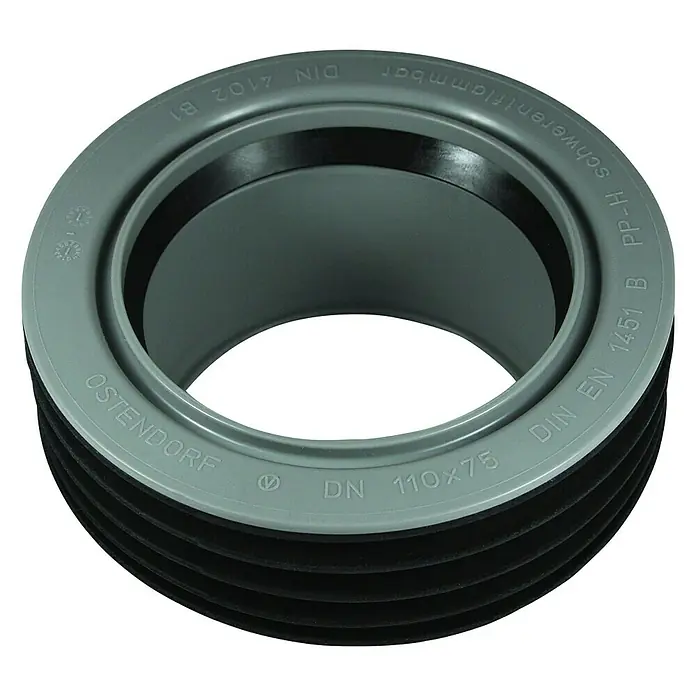 Marley HT-Innenreduktion - DN 110/75 - Grauer Ostendorf Übergangsnippel DN 110x75 aus PP-H schwerentflammbar, ideal für Sanitärinstallationen gemäß DIN EN 1451 B und DIN 4102 B1.