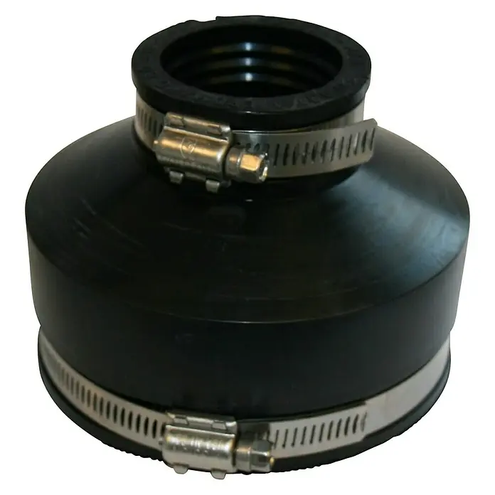Rohrverbinder - Nennweite: 40 - 50 mm/100 - 115 mm - Schwarzer flexibler Verbinder mit zwei Schlauchschellen zur Verbindung von Rohren unterschiedlicher Größe.