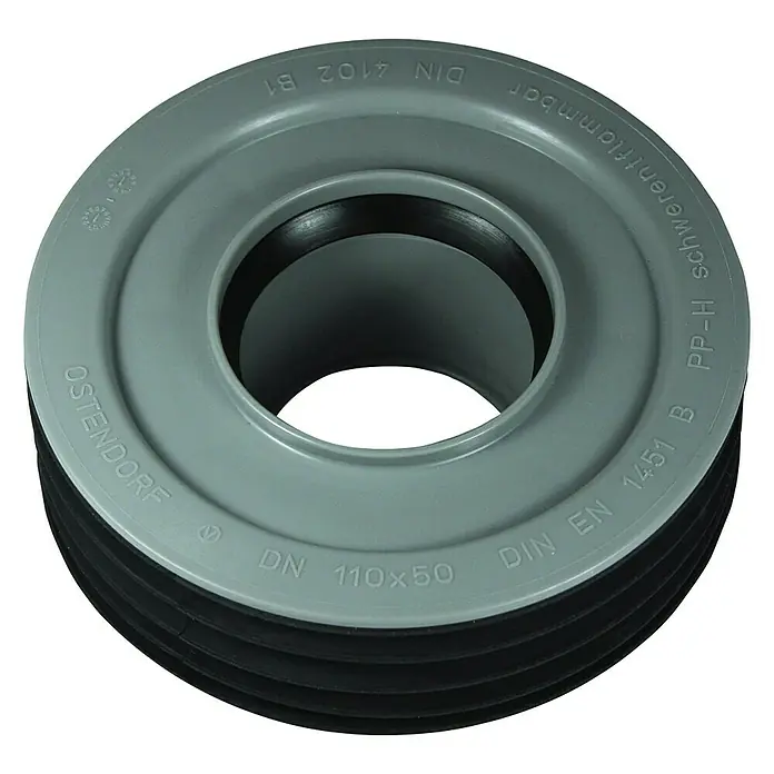Marley HT-Innenreduktion - DN 110/50 - Graue Ostendorf-Rohrmanschette DN 110x50, DIN EN 1451 B, PP-H schwerentflammbar, DIN 4102 B1 für zuverlässige Rohranschlüsse.