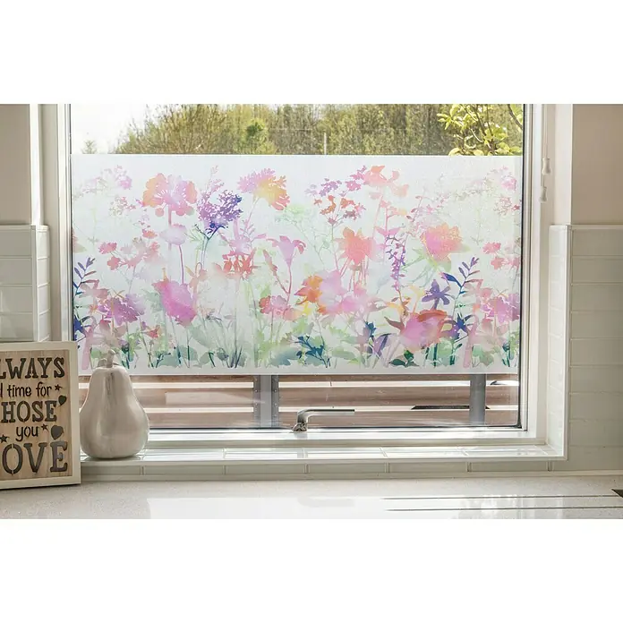 D-c-fix Static Premium Glasfolie Mira Flores - 45 x 150 cm, Mira Flores, Bunt - Fensterfolie mit floralem Muster, ideal für mehr Privatsphäre und zur Dekoration von Fenstern.