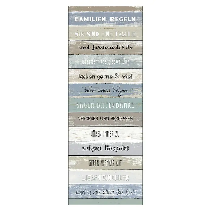 ProArt Type Hype Leinwandbild - Colourful Rules I, B x H: 30 x 80 cm - Familienregeln auf einer Holztafel. Dekoratives Schild mit den wichtigsten Familienregeln in deutscher Sprache.