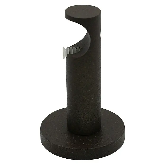 Expo Ambiente Träger Function - Rost, Geeignet für: Gardinenstangen Ø 20 mm, 7,8 cm - Nahaufnahme einer Gardinenstangenhalterung aus dunklem Metall mit Schraube und runder Basis zur Wandmontage.