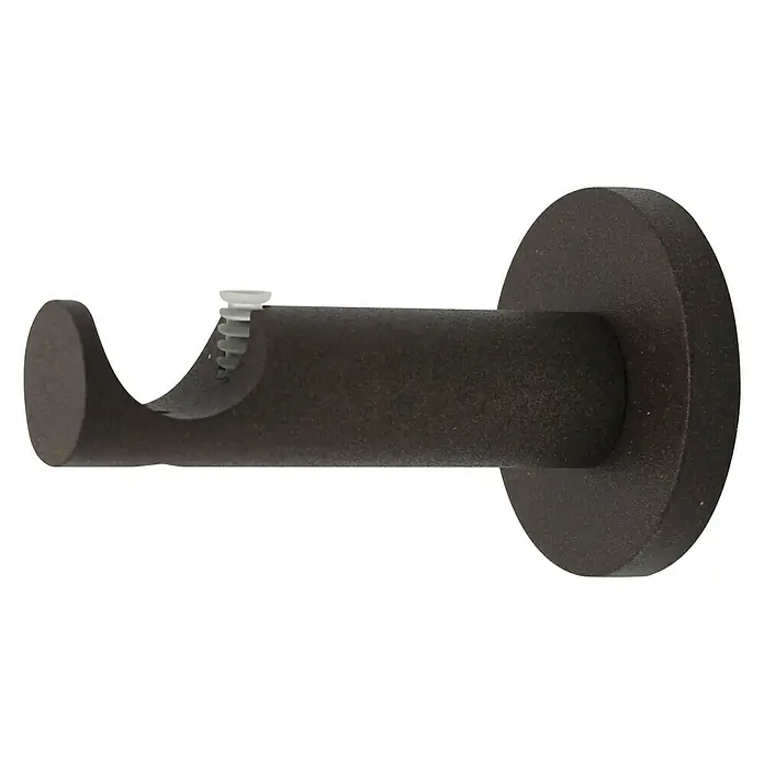 Expo Ambiente Träger Function - Rost, Geeignet für: Gardinenstangen Ø 20 mm, 7,8 cm - Nahaufnahme einer braunen Gardinenstangenhalterung mit einer Schraube zur Befestigung der Gardinenstange an ihrem Platz.