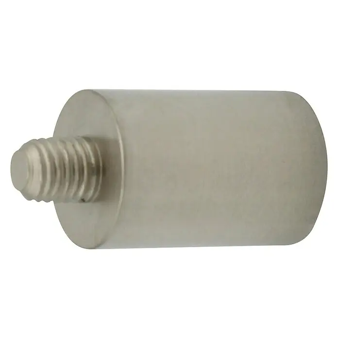 Expo Ambiente Trägerverlängerung - Edelstahloptik, Durchmesser: 24 mm, Geeignet für: Gardinenstangen Ø 28 mm - Nahaufnahme eines silberfarbenen Metalladapters mit Schraubgewinde, ideal für verschiedene Montageanwendungen.