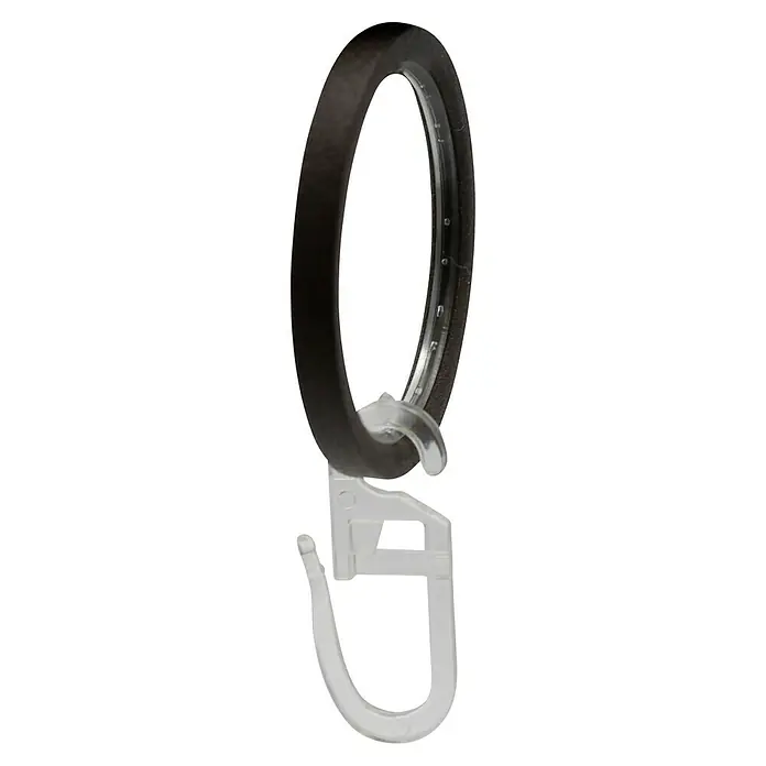 Expo Ambiente Flachring - Rost, Geeignet für: Gardinenstangen Ø 20 mm, 10 Stk. - Ein Vorhangring mit einem dunklen Ring und einem durchsichtigen Clip zum Aufhängen von Vorhängen an einer Gardinenstange.