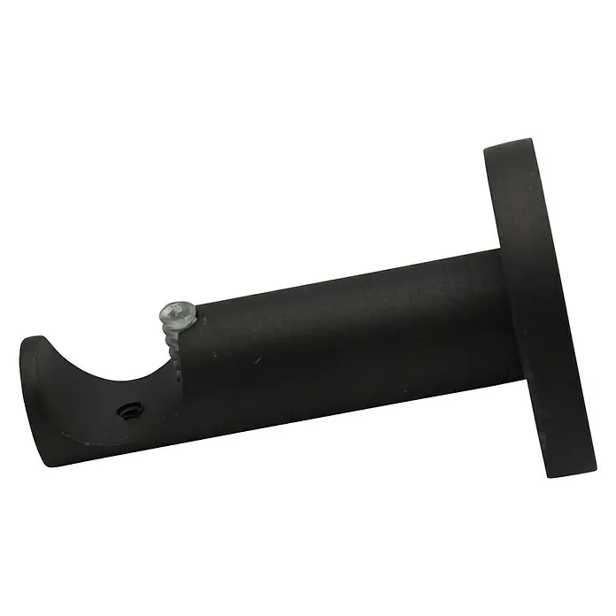 Expo Ambiente Träger Function - Eisenoptik-brush, Geeignet für: Gardinenstangen Ø 20 mm, 7,8 cm - Nahaufnahme einer Gardinenstangehalterung aus Metall in dunkler Farbe, die für die Wandmontage und zur sicheren Befestigung von Vorhängen konzipiert ist.
