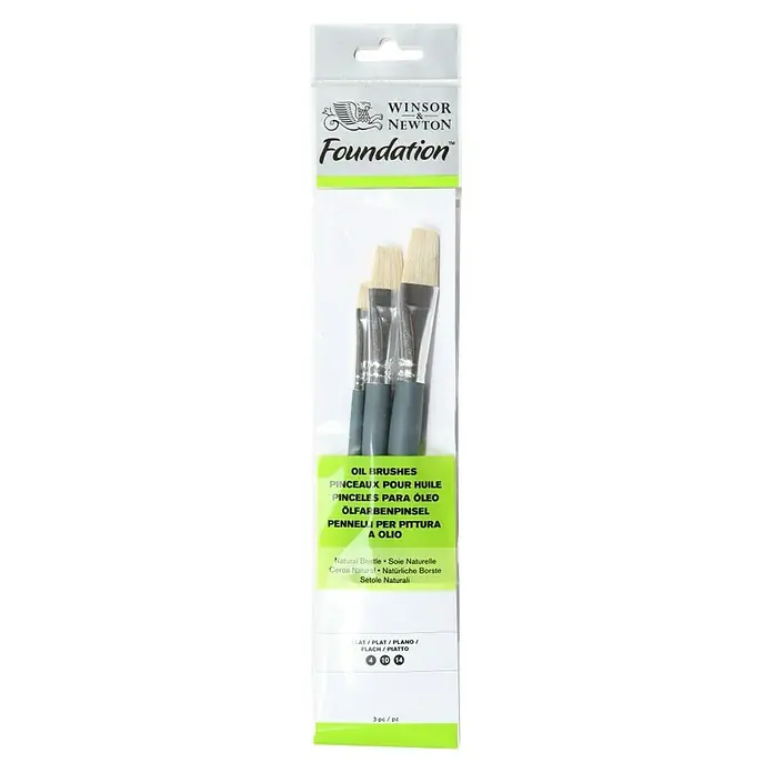 Winsor & Newton Künstlerpinsel-Set - 3 -tlg., Schweineborsten - Ein Satz Winsor & Newton Foundation Ölmalpinsel, flach, mit Naturborsten in den Größen 4, 10 und 14.
