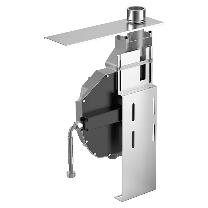 Hansa Unterputzsystem Rollbox - Einbautiefe: 48,8 cm - 59,5 cm, Passend für: Hansa Unterputzmischer - Das Bild zeigt ein maschinelles Produkt, das in einem metallischen Gehäuse untergebracht ist und von einem Kühlrohr flankiert wird.