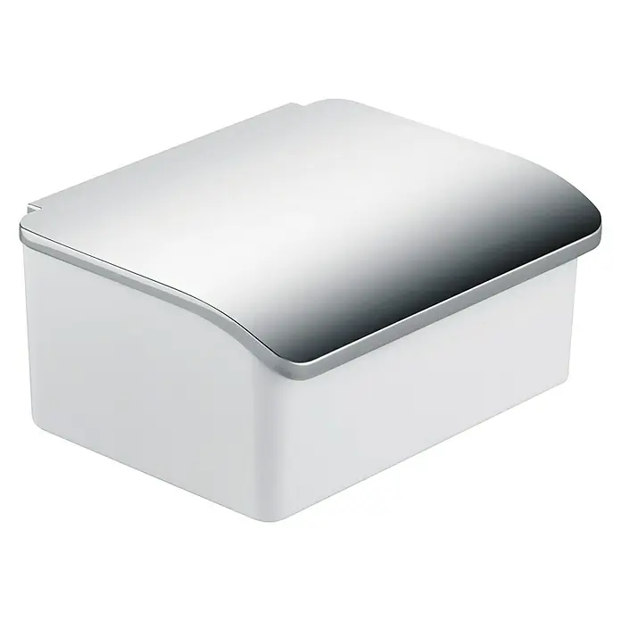 Keuco Elegance Feuchttücherbox - 13 x 16 x 701 mm, Chrom/Weiß - Ein formschöner, weißer Kosmetiktuchspender mit einem eleganten, glänzenden Deckel.