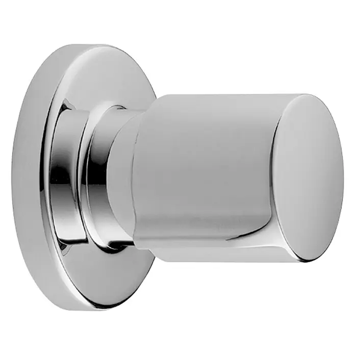 Hansa UP-Umsteller Prisma - Chrom, Glänzend - Nahaufnahme eines verchromten Wasserhahngriffs mit zylindrischem Design und kreisförmiger Basis. Zeitgenössisch und elegant.