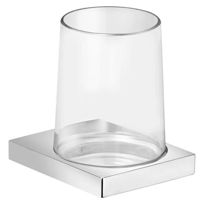 Keuco Edition 11 Zahnputzglas - Mit Halterung, Durchmesser: 6,6 cm, Kristallglas - Moderner Zahnputzbecher mit quadratischer, verchromter Halterung. Schlichtes Design für jedes Badezimmer.