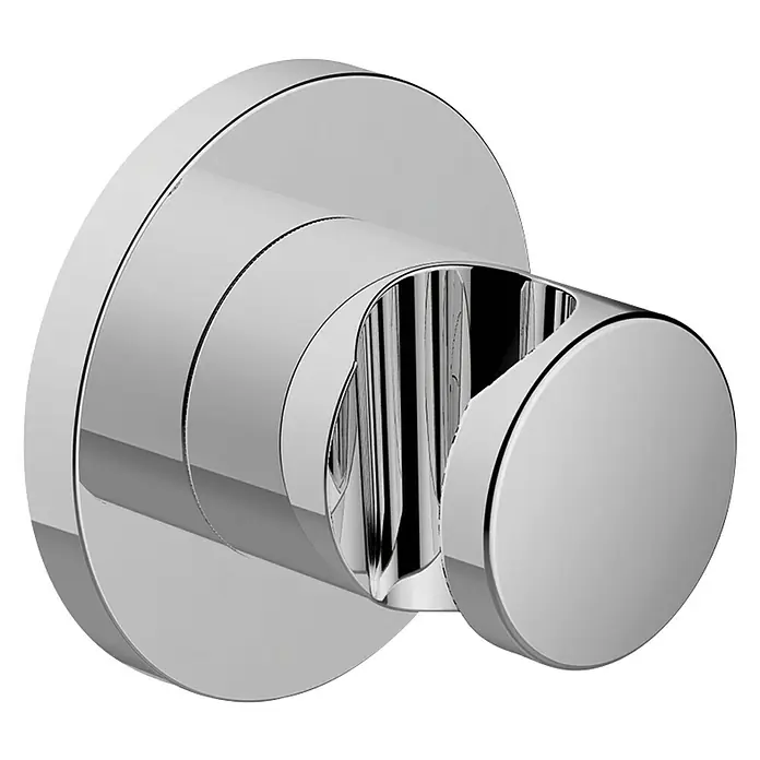 Keuco Edition 400 Brausehalter - Messing, Chrom - Ein chromfarbener Handtuchhaken, der an einer Wand befestigt ist, ideal für Badezimmer oder Küche, um Handtücher stilvoll aufzuhängen.