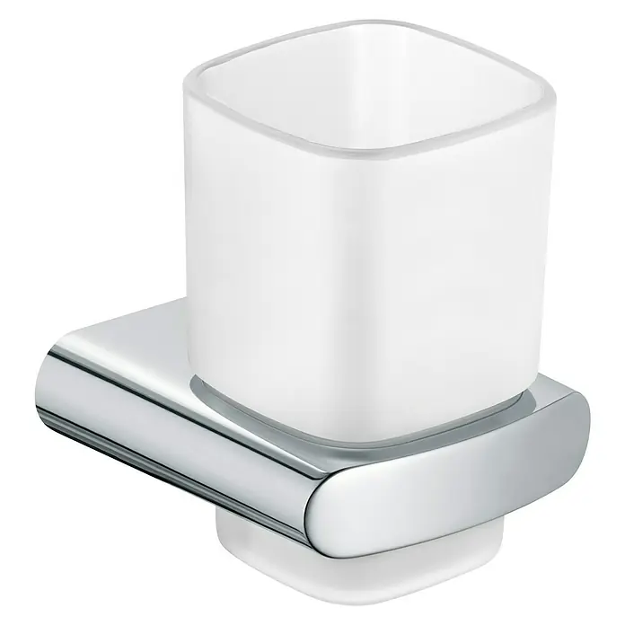 Keuco Elegance Zahnputzglas - Mit Halterung, Kristallglas, Verchromt - Elegantes Design: Moderner Zahnputzbecherhalter mit Chrom-Finish und satiniertem Glasbecher, ideal für jedes Badezimmer.