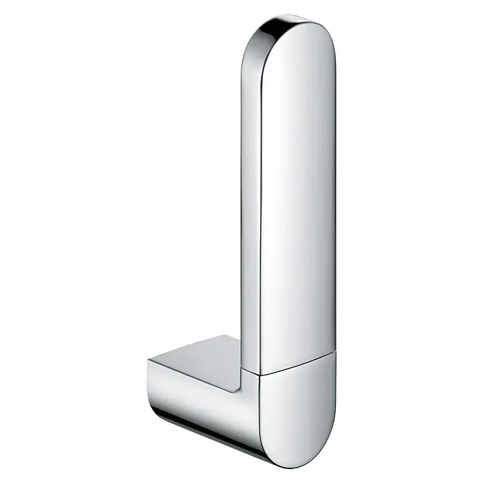Keuco Elegance Ersatzpapierrollenhalter - Höhe: 15,7 cm, Chrom, Glänzend - Nahaufnahme eines modernen, verchromten Kleiderhakens in L-Form, ideal für Bad oder Flur, mit glänzender Oberfläche und abgerundeten Kanten.