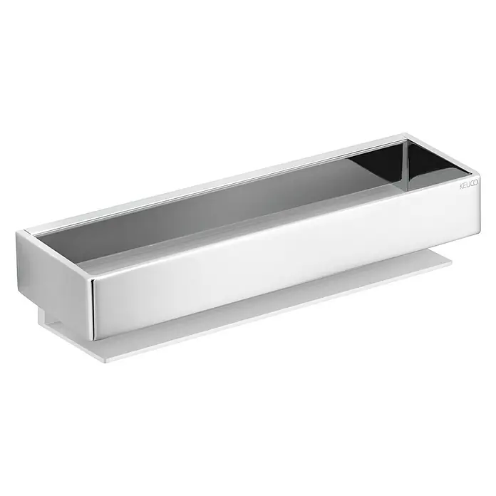 Keuco Edition 11 Duschkorb - 9,5 x 30 x 6,7 cm, Silber, Glänzend - Nahaufnahme einer Keuco Ablage mit glänzender Oberfläche, die eine elegante und funktionale Badezimmerergänzung darstellt.