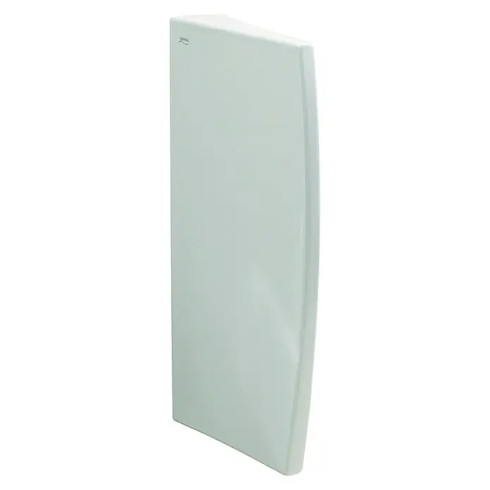Geberit Urinal-Trennwand - 40 x 70 cm, Keramik, Weiß - Nahaufnahme eines eleganten, weißen Heizkörpers. Das moderne Design und die sanfte Kurve machen ihn zu einem stilvollen Element für jeden Raum.