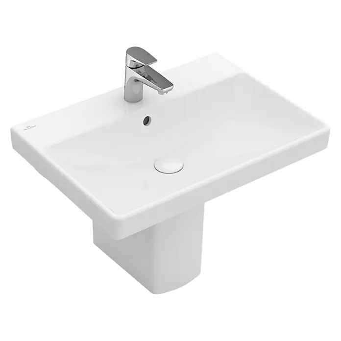 Villeroy & Boch Subway 2.0 Waschbecken-Halbsäule - Unbeschichtet, Keramik, Weiß, Passend für: Villeroy & Boch Subway 2.0 Waschtische, Höhe: 29 cm - Ein weißes Villeroy & Boch Waschbecken mit Armatur, das durch sein modernes Design besticht. Ideal für jedes Badezimmer.