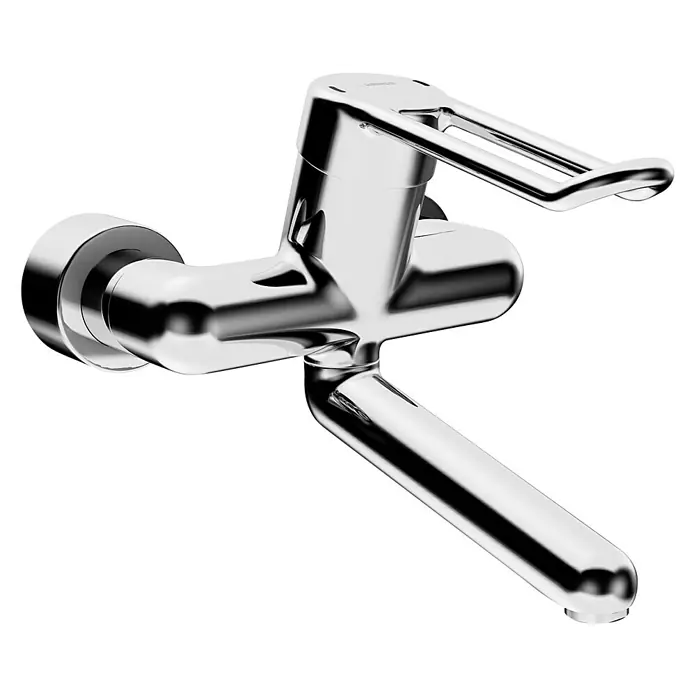 Hansa Medipro Waschtischarmatur - Chrom, Glänzend, Ausladung Armatur: 246 mm, Mit Bügelhebel - Glänzender Chrom-Wasserhahn für die Wandmontage, ideal für moderne Badezimmer und Küchen. Stilvolles Design trifft auf Funktionalität.