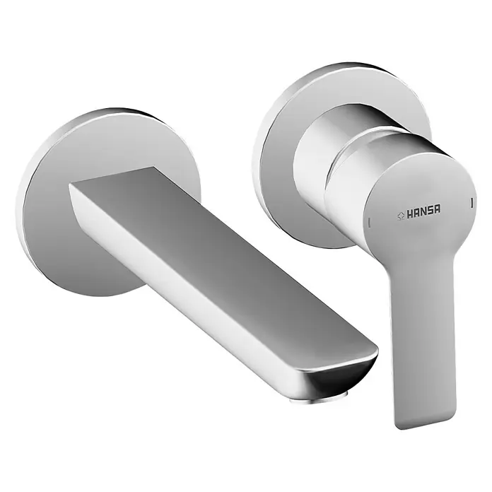 Hansa Ligna Waschtischarmatur - Wandmontage, Chrom, Glänzend, Ausladung Armatur: 185 mm - Nahaufnahme eines Hansa Waschtischmischers, der modernes Design und Funktionalität für jedes Badezimmer verspricht.