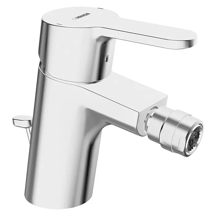 Hansa Primo Bidetarmatur - Chrom, Glänzend - Nahaufnahme einer glänzenden, modernen Hansa-Bidetarmatur mit Hebel und Brausekopf vor schwarzem Hintergrund.
