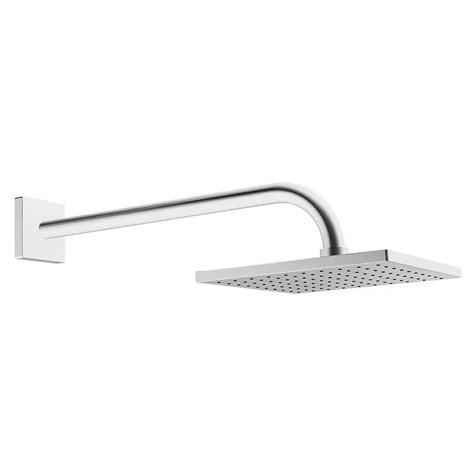 Hansa Viva Kopfbrause - 20 x 20 cm, 12 l/min, Wandmontage, Kugelgelenk (eckig), Chrom - Moderne, eckige Kopfbrause aus Chrom mit Wandarm für ein stilvolles Duscherlebnis. Das Design ist minimalistisch und elegant.