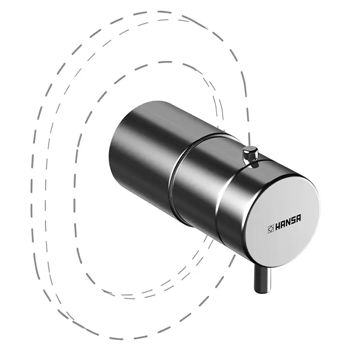 Hansa Thermostat-Umbausatz - Passend für: Hansa-Unterputz-Universal-Einbaukörper - Abbildung einer Armatur von Hansa, die sich durch ihr zylindrisches Design und die glänzende Oberfläche auszeichnet. Perfekt für moderne Bäder.