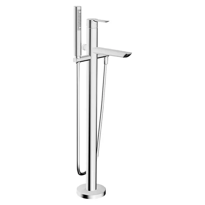 Hansa Ligna Badewannenstandarmatur - Höhe: 92,4 cm, Chrom, Glänzend - Ein elegantes Standarmatur-Set mit Handbrause, ideal für moderne Badezimmer. Die glänzende Chromoberfläche sorgt für einen edlen Look.
