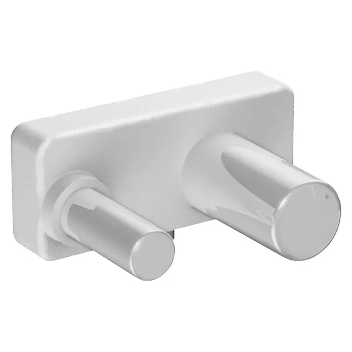 Hansa Unterputzsystem Vario - Einbautiefe: 35 mm - 47 mm - Nahaufnahme eines weißen Gerätehalters mit zwei Stiften aus einem glänzenden Material. Ideal zur Aufbewahrung verschiedener Gegenstände.