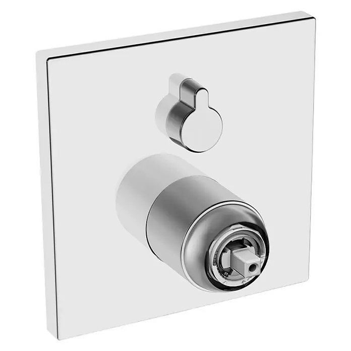 Hansa UP-Badewannenarmatur Varox Pro - Chrom, Glänzend - Nahaufnahme eines verchromten Duschventils mit quadratischer Blende, das ein modernes und elegantes Design für Badezimmerarmaturen präsentiert.