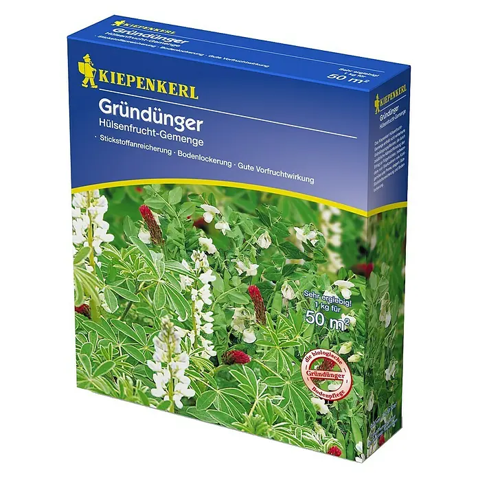 Kiepenkerl Gründüngung - Verschiedene Sorten, 50 m² - Produktbild: Kiepenkerl Gründünger, eine Hülsenfrucht-Mischung zur Stickstoffanreicherung und Bodenlockerung für den Garten.
