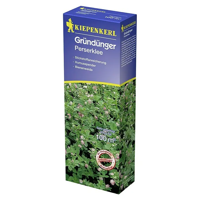 Kiepenkerl Gründüngung - Trifolium resupinatum, Perserklee, 100 m² - Produktbild von Kiepenkerl Gründünger Perserklee, einem organischen Dünger zur Bodenverbesserung und Stickstoffanreicherung.