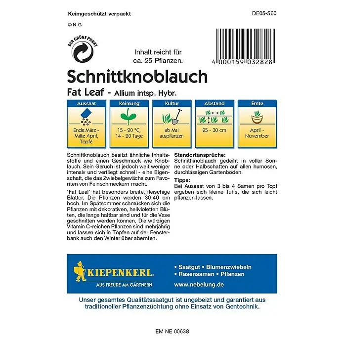 Kiepenkerl Profi-Line Kräutersamen Schnittknoblauch Fat Leaf - Allium x Hybrida, Erntezeit: April - Fat Leaf Schnittknoblauch Saatgutpackung von Kiepenkerl.