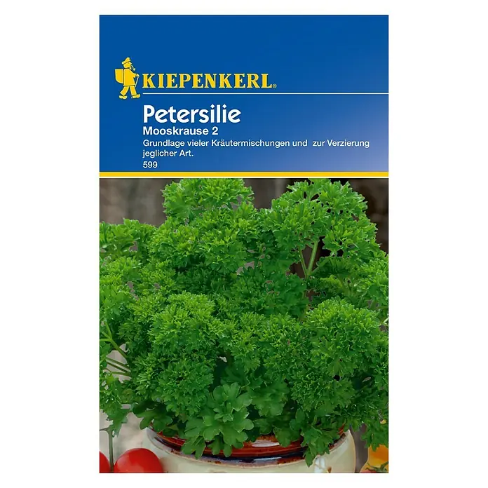 Kiepenkerl Kräutersamen Petersilie Mooskrause 2 - Petroselinum crispum, Saatzeit: März, Erntezeit: Juni - Bild einer Kiepenkerl Petersilie Mooskrause 2 Saatgutpackung. Das Saatgut ist die Grundlage für viele Kräutermischungen und zur Verzierung.