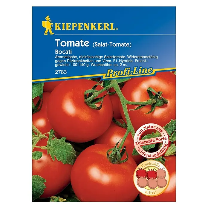 Kiepenkerl Profi-Line Gemüsesamen Tomate - Bocati F1, Solanum lycopersicum, Erntezeit: Juli - Samenpackung für 'Bocati' Salat-Tomaten. Aromatische, widerstandsfähige F1-Hybride mit einem Fruchtgewicht von 100-140 g.