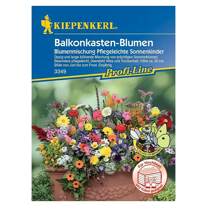 Kiepenkerl Profi-Line Blumensamen Pflegeleichte Sonnenkinder - Verschiedene Sorten, Mehrfarbig - Blumenmischung "Balkonkasten-Blumen" von Kiepenkerl. Pflegeleichte Sommerblumen für üppige und lange Blüte, ideal für Balkonkästen.