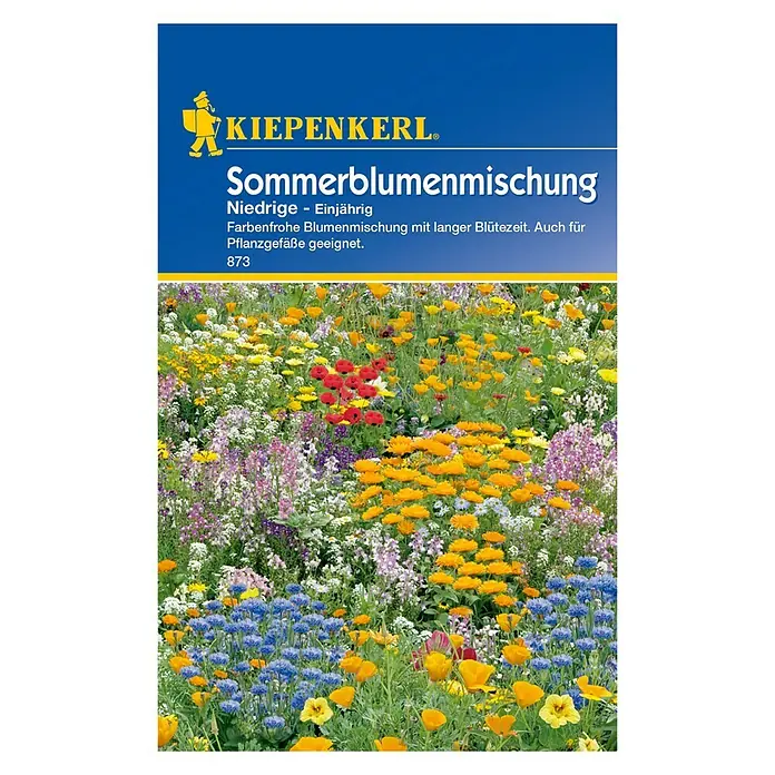 Blumensamenmischung Sommerblumenmischung - Verschiedene Sorten, Mehrfarbig - Samentüte "Sommerblumenmischung", Kiepenkerl. Farbenfrohe, einjährige, niedrige Blumenmischung für Beet und Pflanzgefäße.
