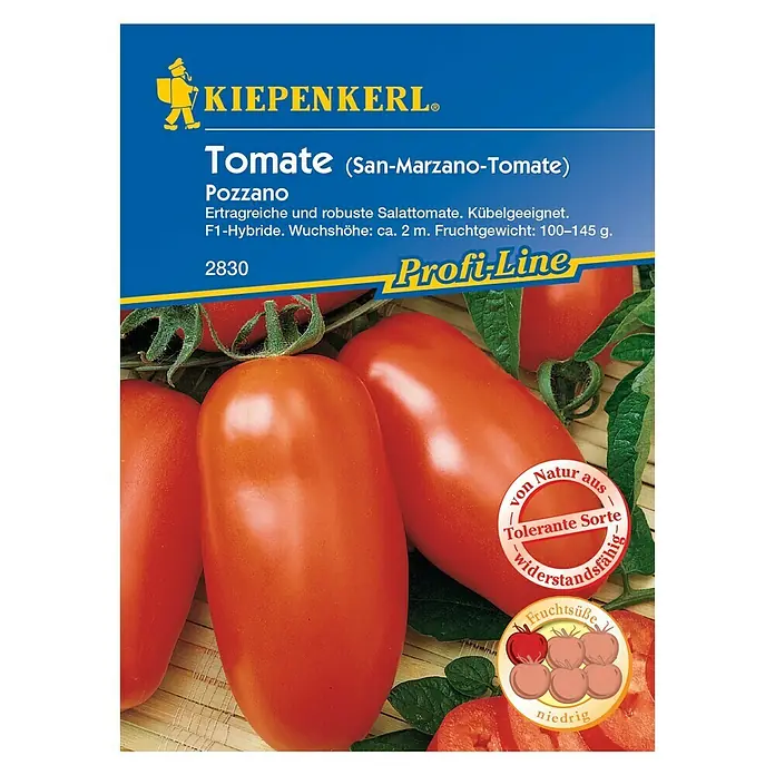 Kiepenkerl Profi-Line Gemüsesamen Tomate - Pozzano F1, Solanum lycopersicum, Erntezeit: Juli - Samenpackung für Tomate 'Pozzano', eine ertragreiche San-Marzano-Sorte, ideal für Kübel.