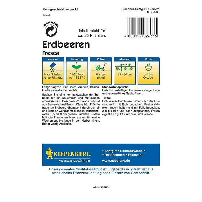 Kiepenkerl Profi-Line Obstsamen ErdbeereFragaria x ananassa, Erntezeit: Juli