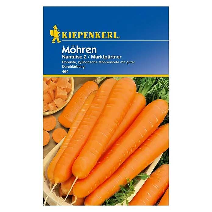 Kiepenkerl Gemüsesamen Möhre - Marktgärtner, Daucus carota ssp. sativus, Erntezeit: Juli - Bild einer Möhren-Samenpackung von Kiepenkerl, Sorte Nantaise 2 / Marktgärtner.