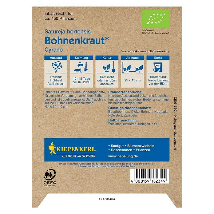 Kiepenkerl Profi-Line Gemüsesamen Bohnenkraut Cyrano - Satureja hortensis, Erntezeit: Ganzjährig - Satureja hortensis Bohnenkraut-Samenpackung von Kiepenkerl.