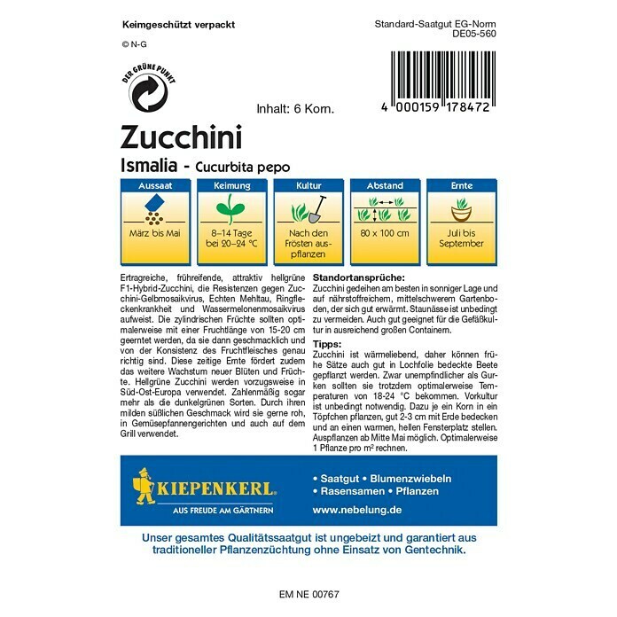 Kiepenkerl Profi-Line Gemüsesamen Zucchini (Ismalia, Cucurbita pepo, Erntezeit: Juli) | BAUHAUS