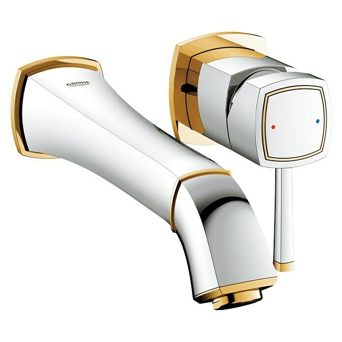 Grohe Grandera Wand-Waschtischarmatur2-Loch, Chrom/Gold, Glänzend, Ausladung: 234 mm Diagonal View