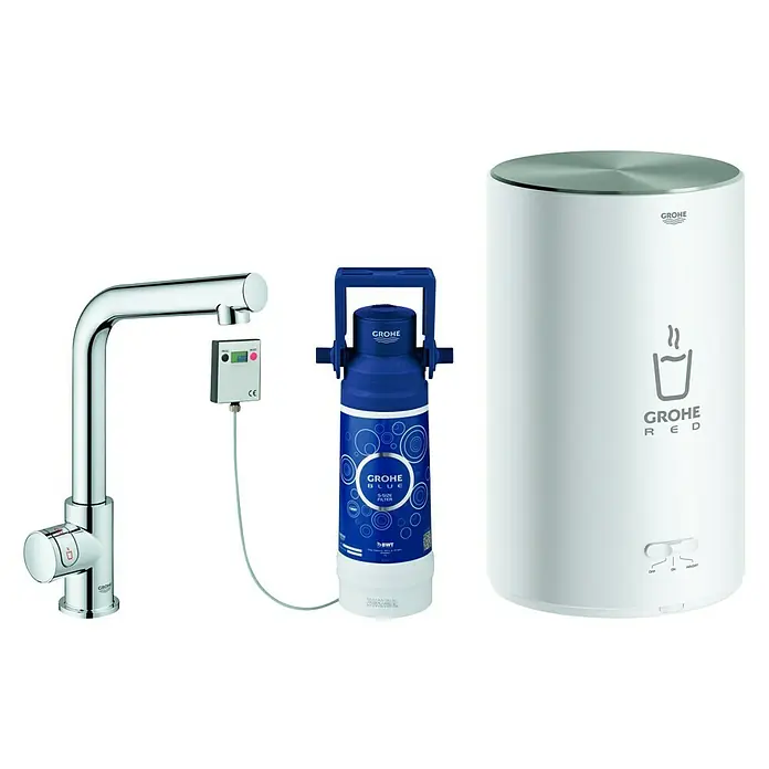 Grohe Standventil Red II Mono - L-Auslauf, Chrom, Glänzend - GROHE Wassersystem mit Armatur, Filter und Kühler für gefiltertes und gekühltes Wasser direkt aus dem Hahn.