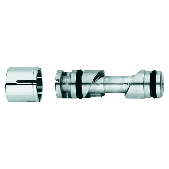 Grohe Mischventil - Messing - Detailaufnahme eines glänzenden Metall-Ersatzteils für Armaturen, bestehend aus einer Hülse und einem länglichen, spiralförmigen Verbindungsstück.