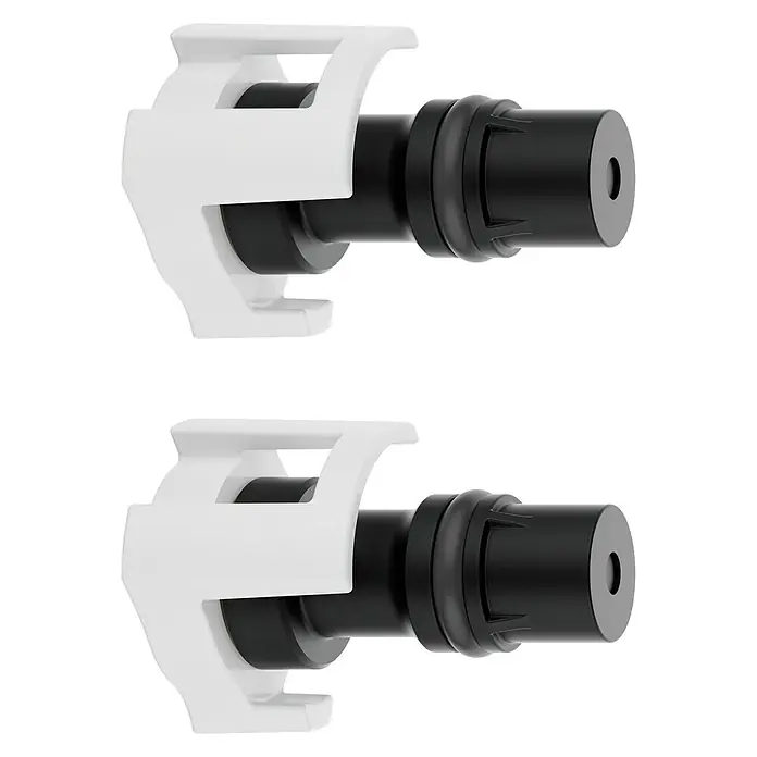 Grohe Vorabsperrung Rapido Smartbox - 2 Stk., Passend für: Grohe Rapido SmartBox - Zwei Sanitärfittings mit einem weißen Clip und einem schwarzen zylindrischen Ende.